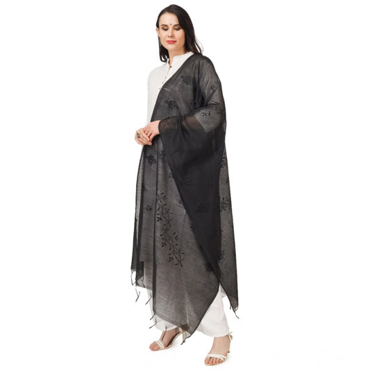 Women's Cotton Embroidered Dupatta (Black, Length: 2.25 to 2.50 Mtr)