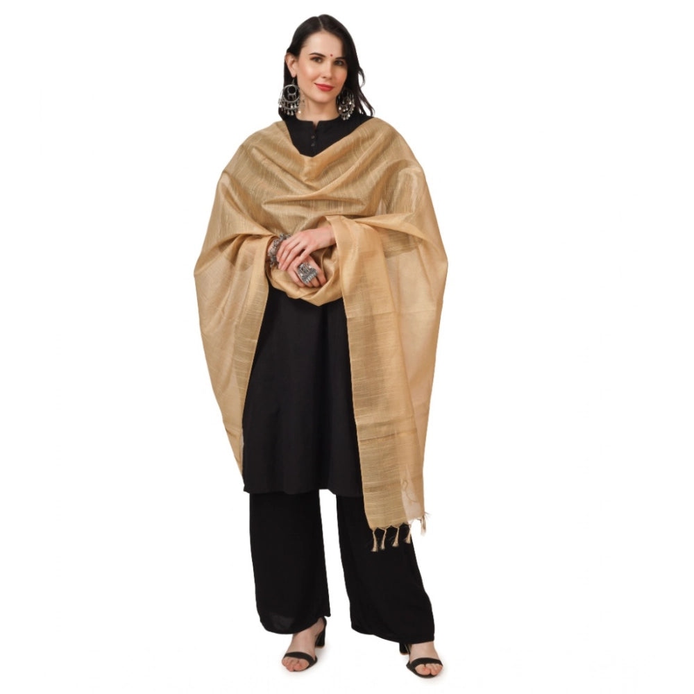 Women's Chanderi Solid Dupatta (Gold, Length: 2.25 to 2.50 Mtr)