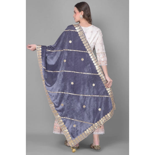 Women's Velvet Gotta Patti Dupatta (Grey, Length: 2.25 to 2.50 Mtr)