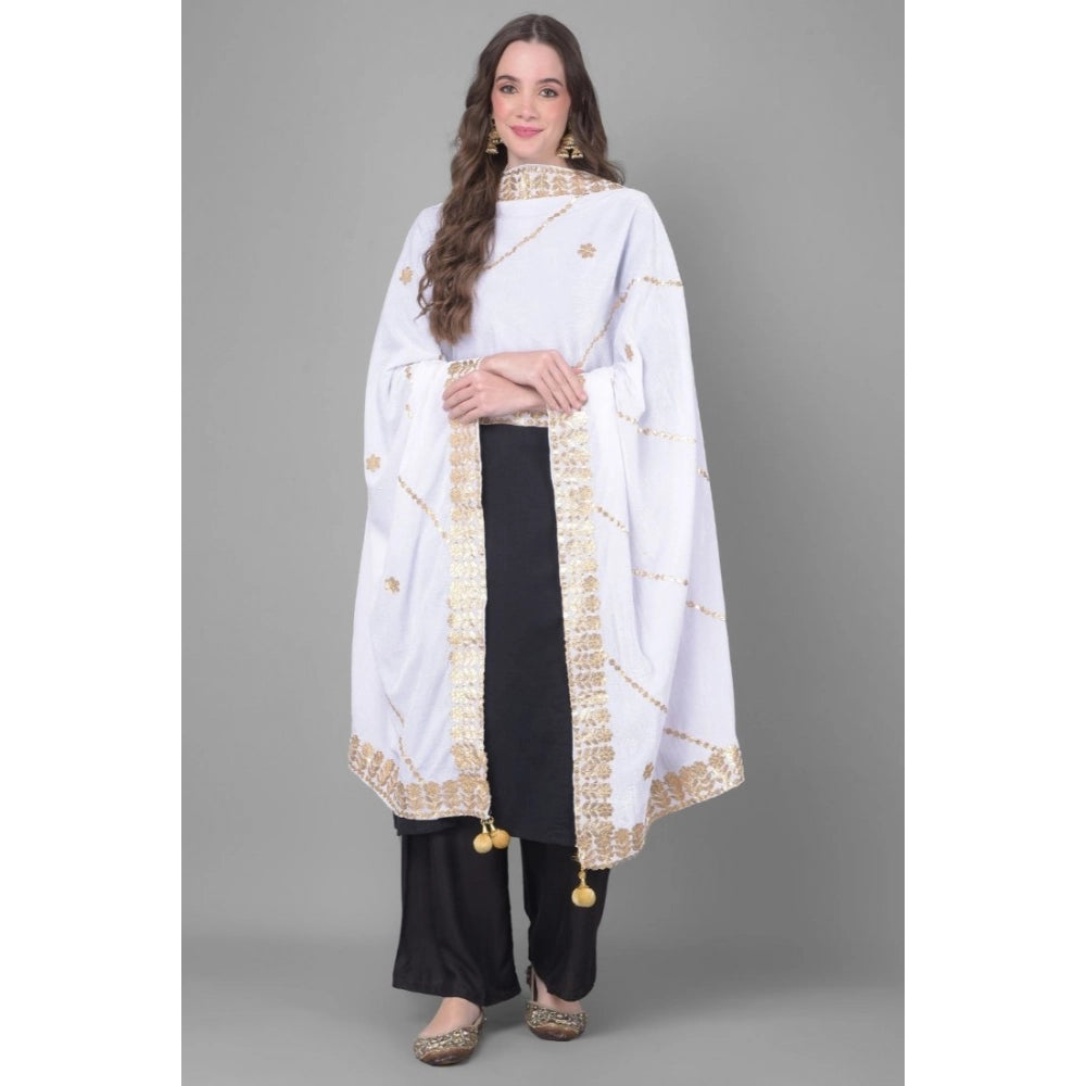 Women's Velvet Gotta Patti Dupatta (Off White, Length: 2.25 to 2.50 Mtr)