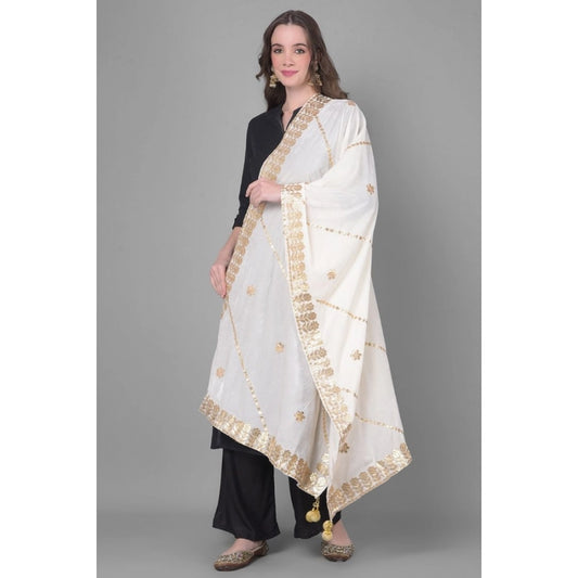 Women's Velvet Gotta Patti Dupatta (White, Length: 2.25 to 2.50 Mtr)
