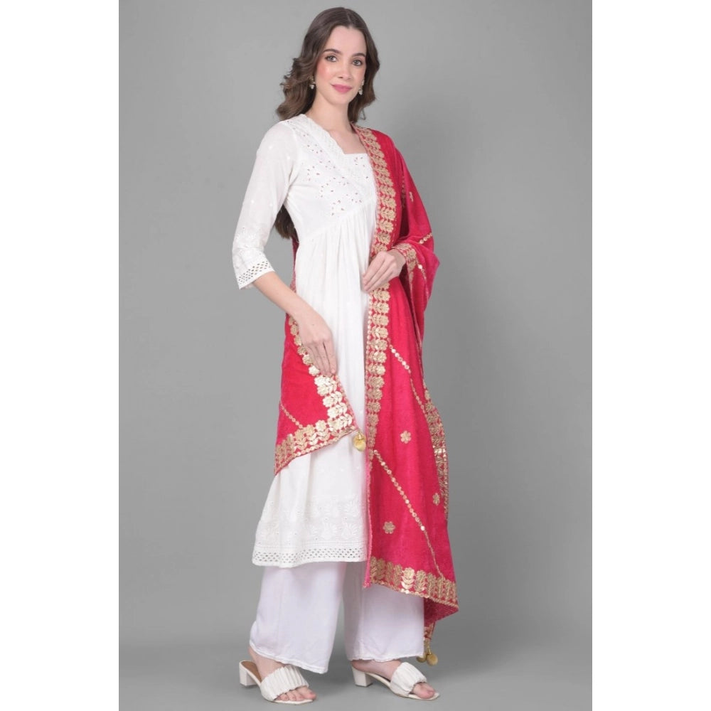 Women's Velvet Gotta Patti Dupatta (Pink, Length: 2.25 to 2.50 Mtr)