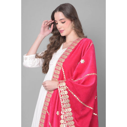 Women's Velvet Gotta Patti Dupatta (Pink, Length: 2.25 to 2.50 Mtr)