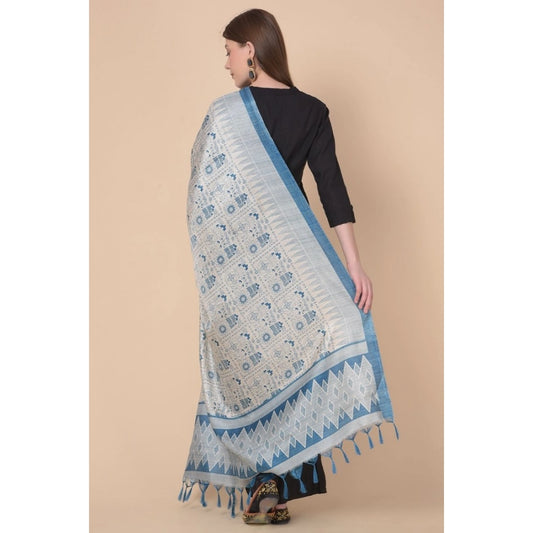 Women's Art Silk Printed Dupatta (Turquoise, Length: 2.25 to 2.50 Mtr)