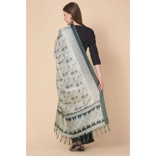 Women's Art Silk Printed Dupatta (Grey, Length: 2.25 to 2.50 Mtr)