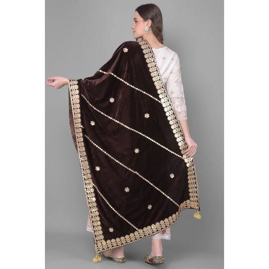 Women's Velvet Gotta Patti Dupatta (Brown, Length: 2.25 to 2.50 Mtr)