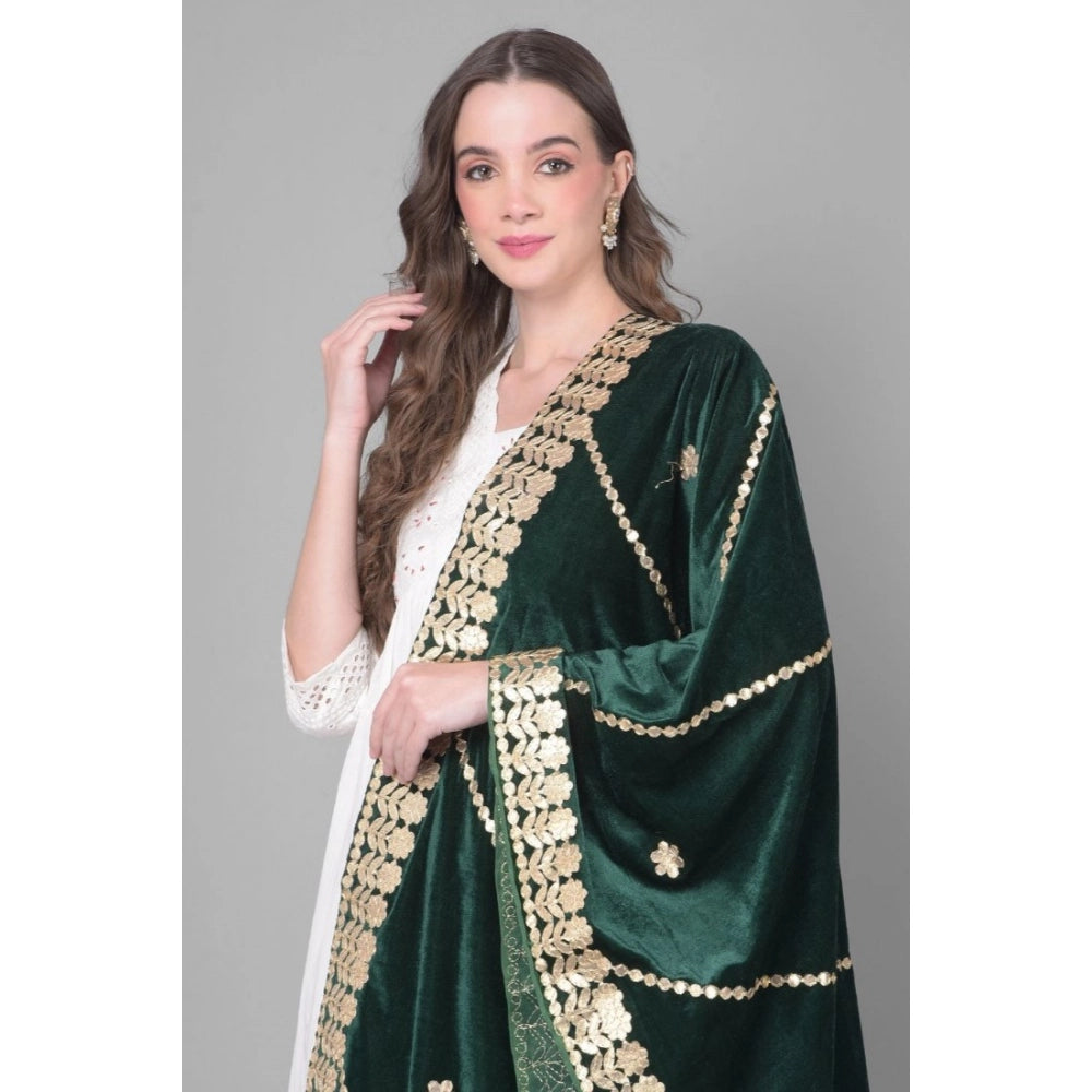 Women's Velvet Gotta Patti Dupatta (Green, Length: 2.25 to 2.50 Mtr)