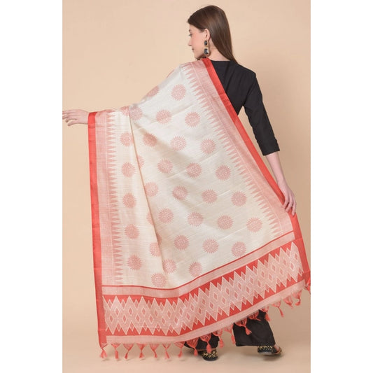 Women's Art Silk Printed Dupatta (Red, Length: 2.25 to 2.50 Mtr)