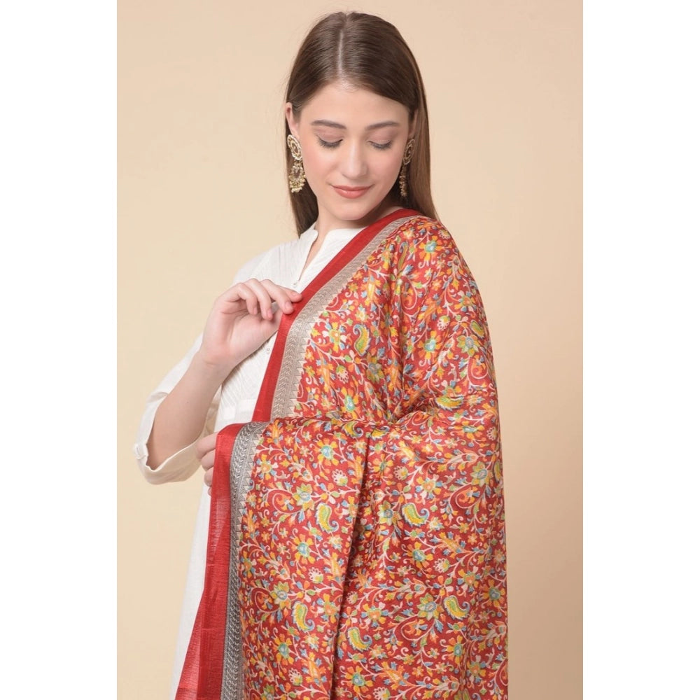 Women's Art Silk Printed Dupatta (Red, Length: 2.25 to 2.50 Mtr)