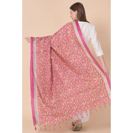 Women's Art Silk Printed Dupatta (Pink, Length: 2.25 to 2.50 Mtr)