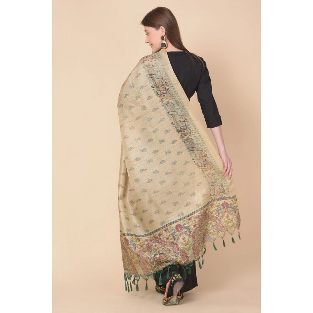 Women's Art Silk Printed Dupatta (Gold, Length: 2.25 to 2.50 Mtr)