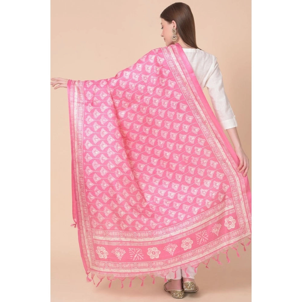 Women's Art Silk Printed Dupatta (Pink, Length: 2.25 to 2.50 Mtr)