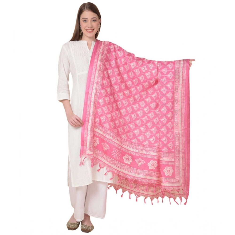 Women's Art Silk Printed Dupatta (Pink, Length: 2.25 to 2.50 Mtr)