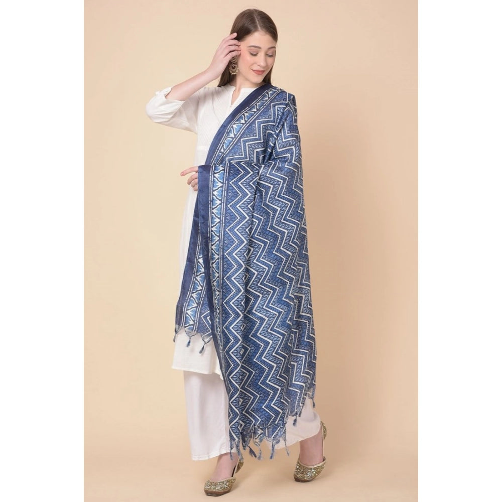 Women's Art Silk Printed Dupatta (Blue, Length: 2.25 to 2.50 Mtr)
