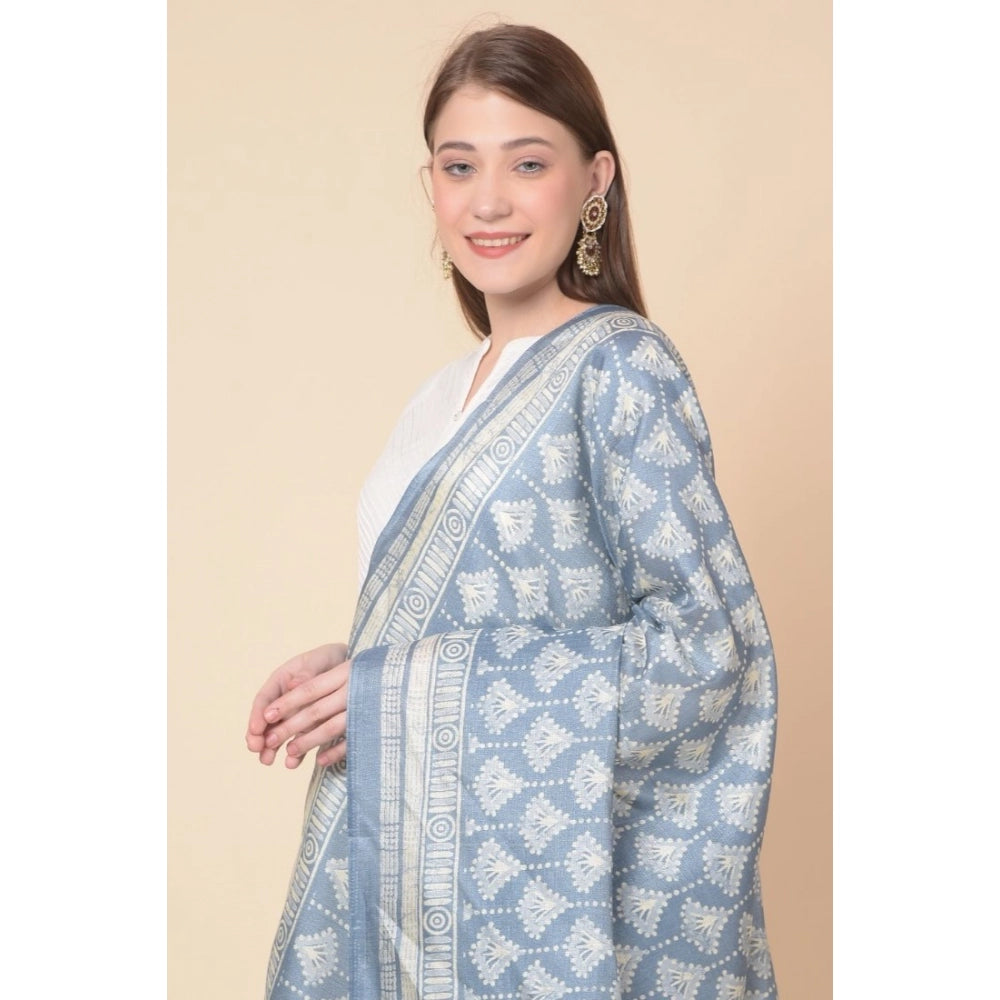 Women's Art Silk Printed Dupatta (Grey, Length: 2.25 to 2.50 Mtr)