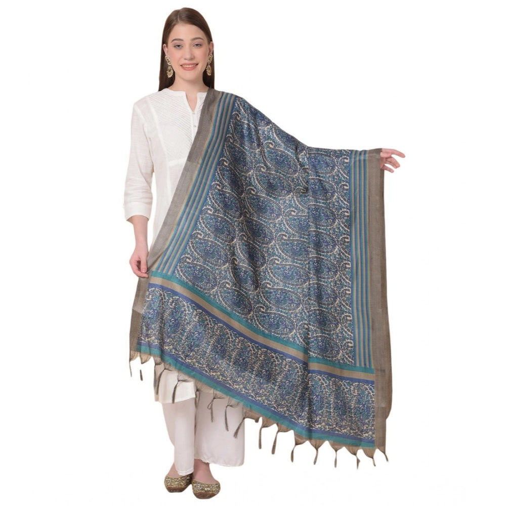 Women's Art Silk Printed Dupatta (Blue, Length: 2.25 to 2.50 Mtr)