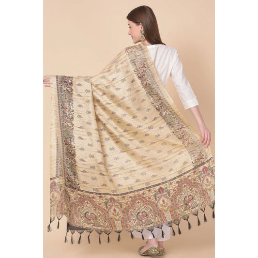 Women's Art Silk Printed Dupatta (Gold, Length: 2.25 to 2.50 Mtr)