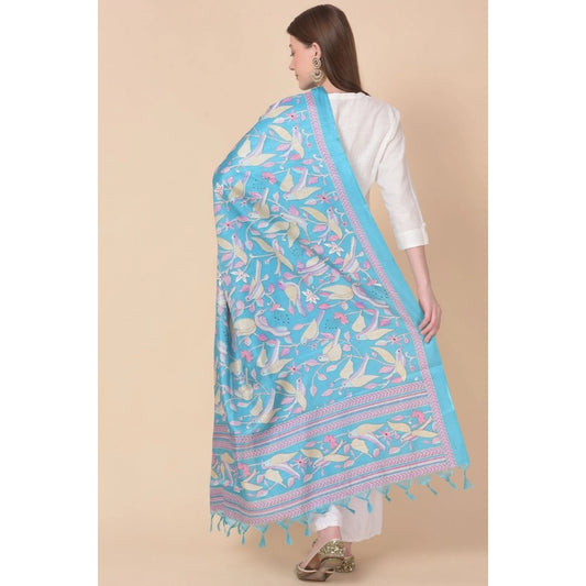 Women's Art Silk Printed Dupatta (Turquoise, Length: 2.25 to 2.50 Mtr)