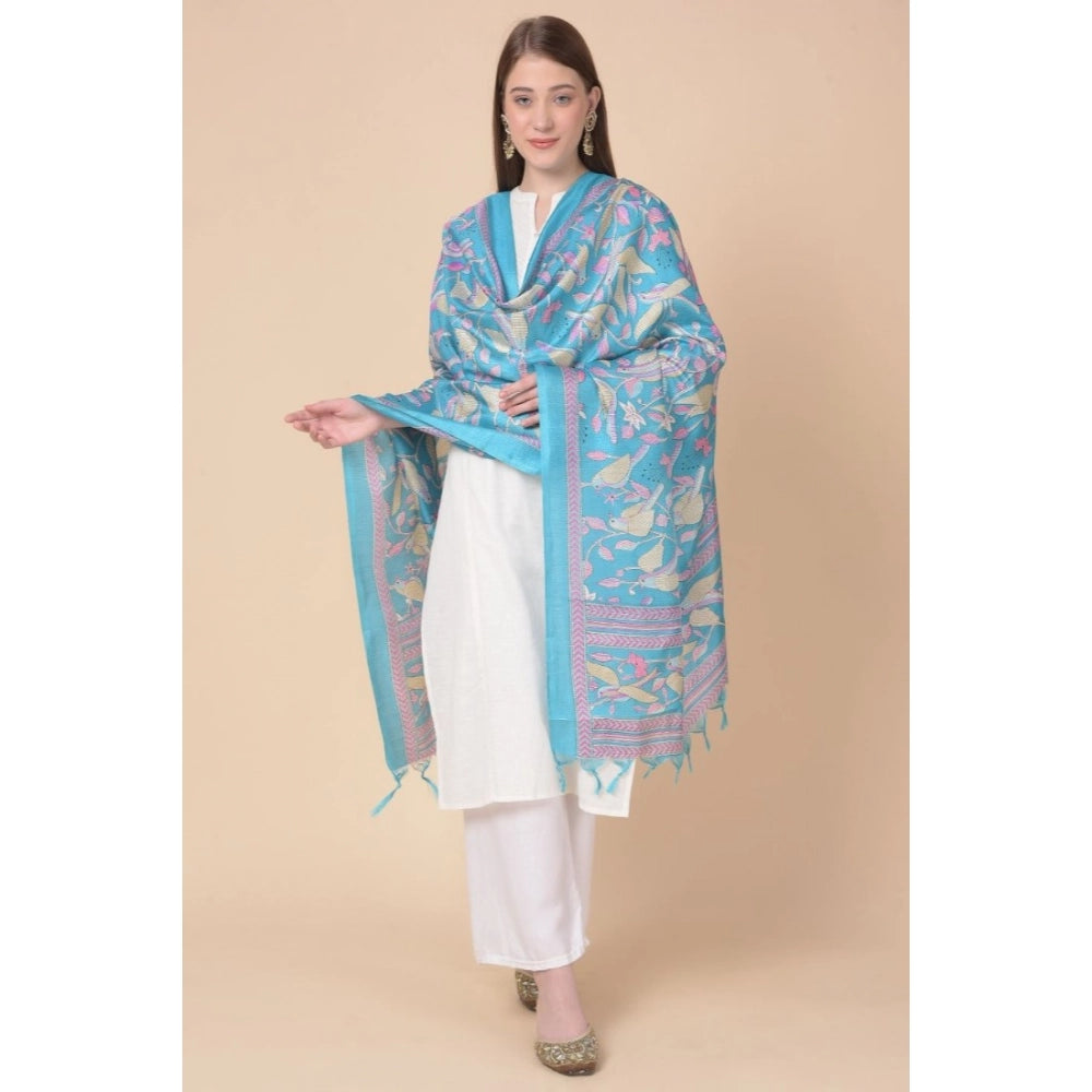 Women's Art Silk Printed Dupatta (Turquoise, Length: 2.25 to 2.50 Mtr)