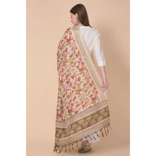 Women's Art Silk Printed Dupatta (Gold, Length: 2.25 to 2.50 Mtr)