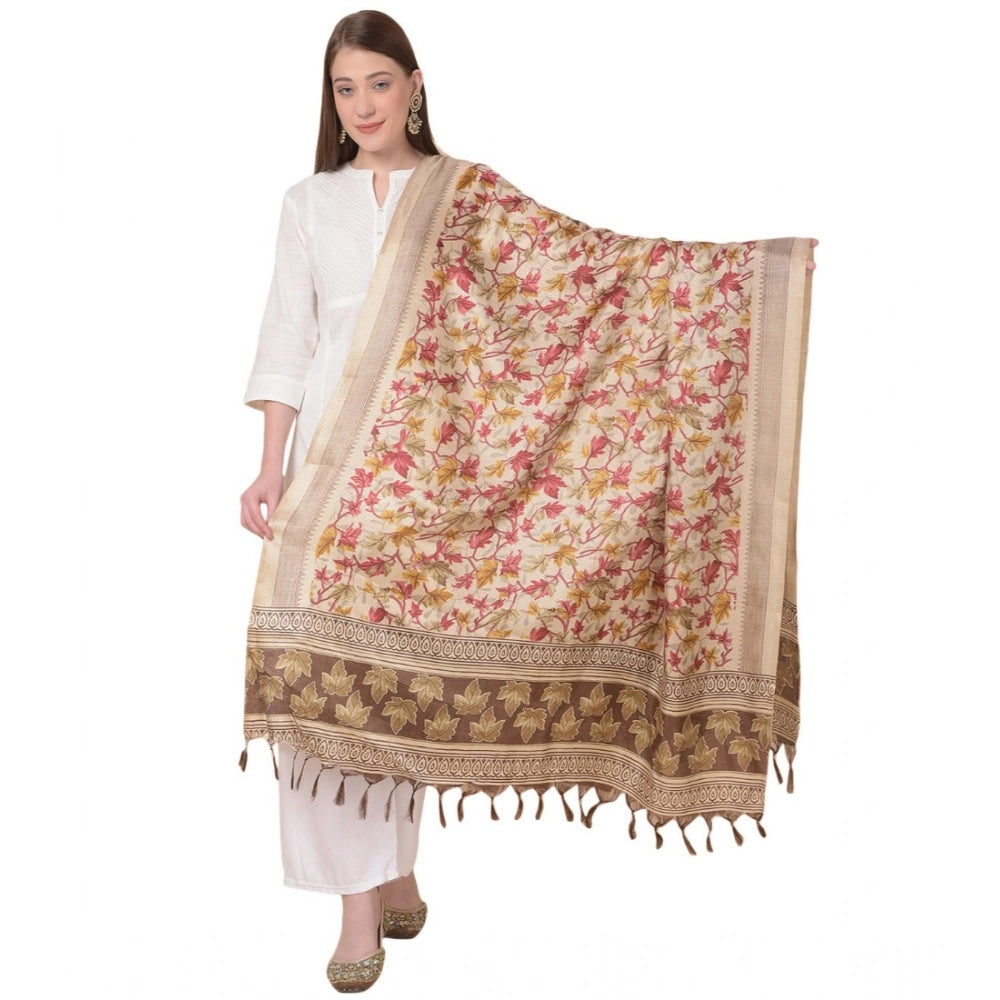 Women's Art Silk Printed Dupatta (Gold, Length: 2.25 to 2.50 Mtr)
