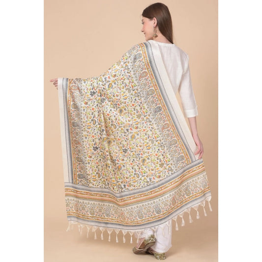 Women's Art Silk Printed Dupatta (White, Length: 2.25 to 2.50 Mtr)