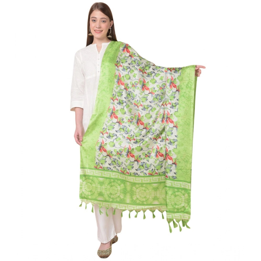 Women's Art Silk Printed Dupatta (Light Green, Length: 2.25 to 2.50 Mtr)