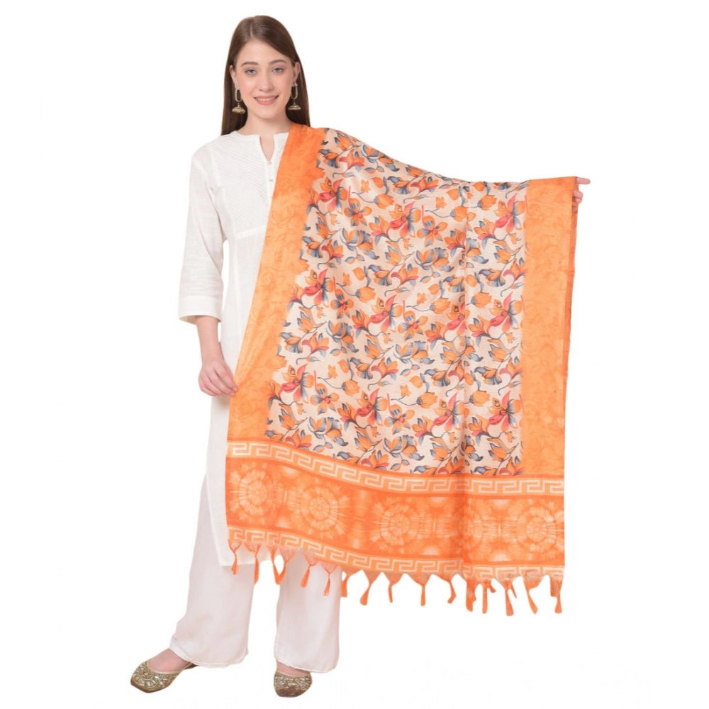 Women's Art Silk Printed Dupatta (Orange, Length: 2.25 to 2.50 Mtr)