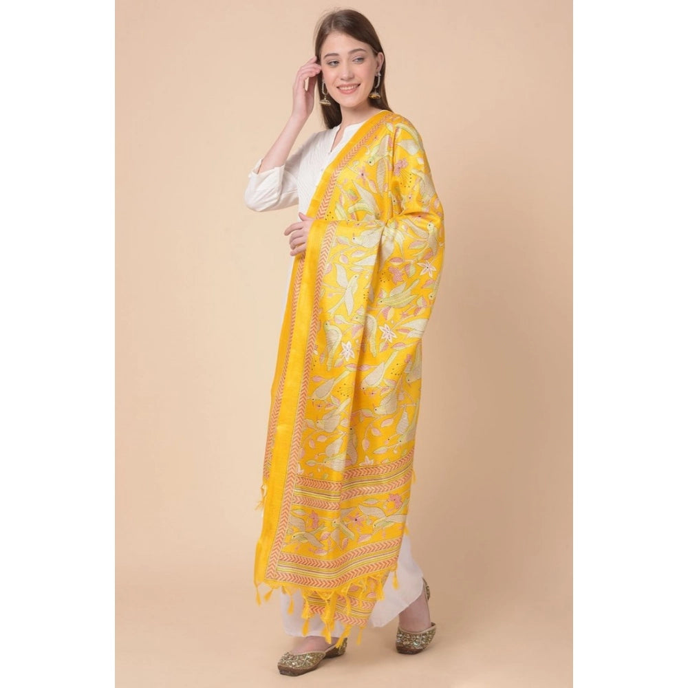 Women's Art Silk Printed Dupatta (Yellow, Length: 2.25 to 2.50 Mtr)