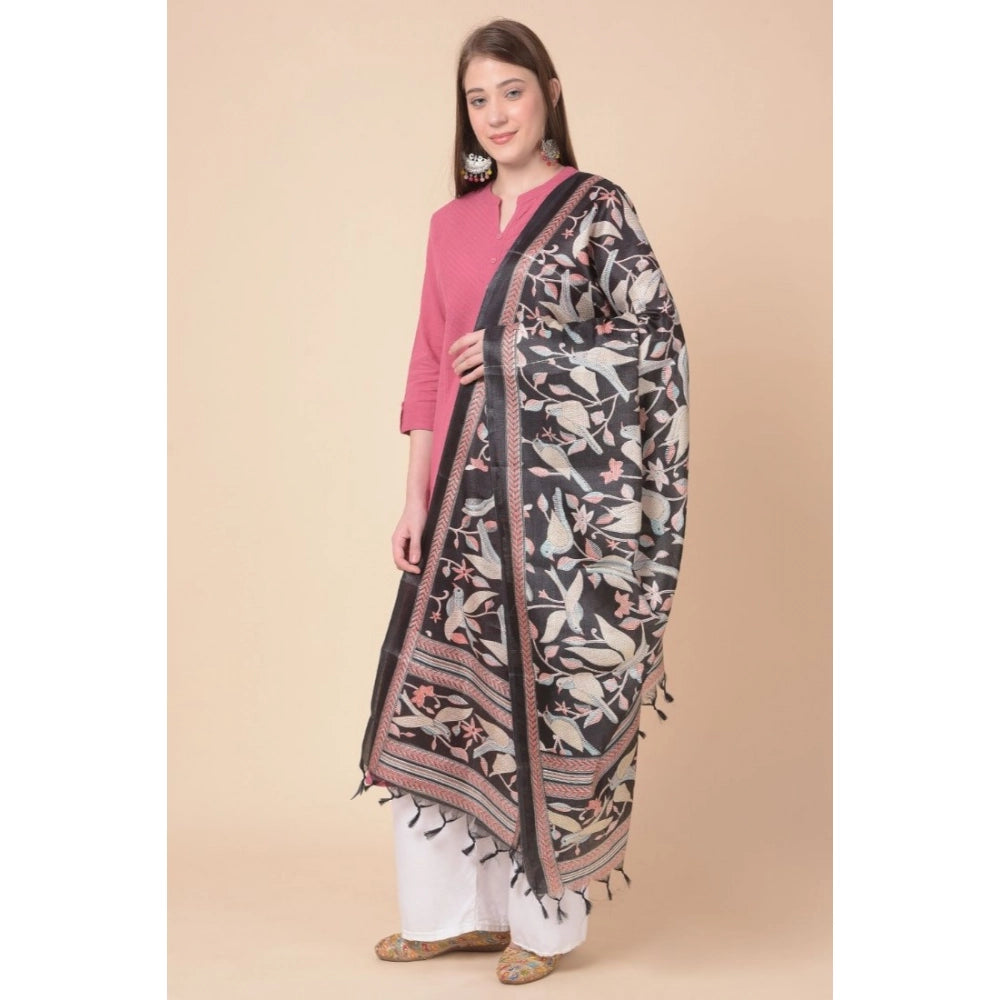 Women's Art Silk Printed Dupatta (Black, Length: 2.25 to 2.50 Mtr)