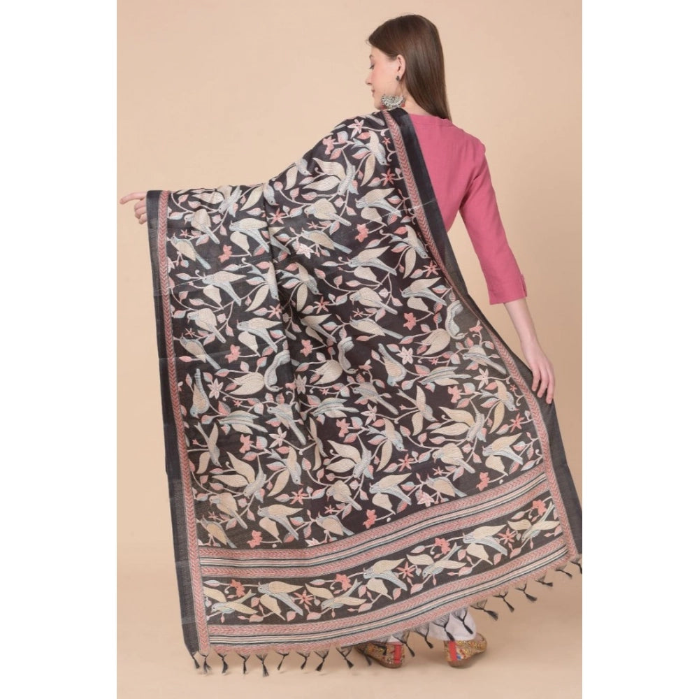 Women's Art Silk Printed Dupatta (Black, Length: 2.25 to 2.50 Mtr)