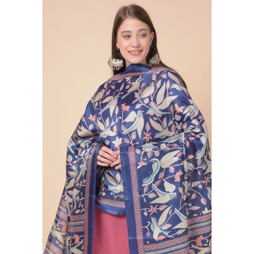 Women's Art Silk Printed Dupatta (Blue, Length: 2.25 to 2.50 Mtr)