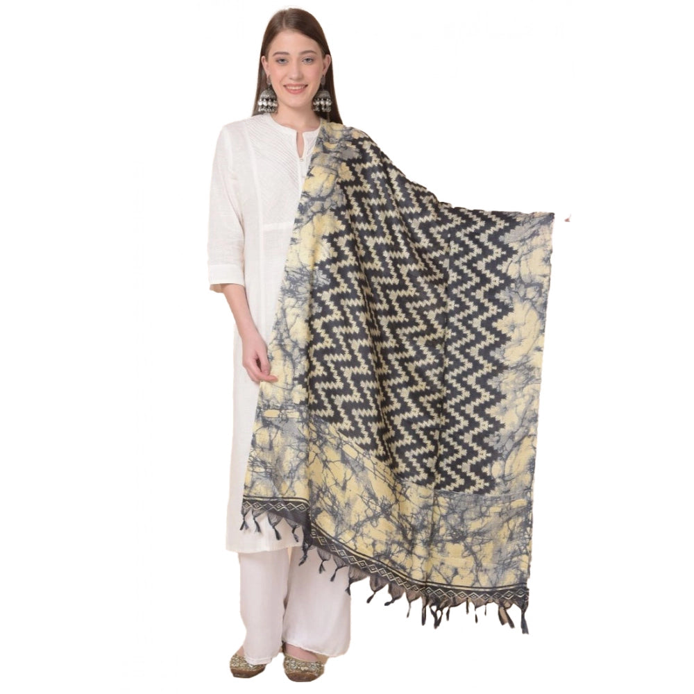 Women's Art Silk Printed Dupatta (Black, Length: 2.25 to 2.50 Mtr)