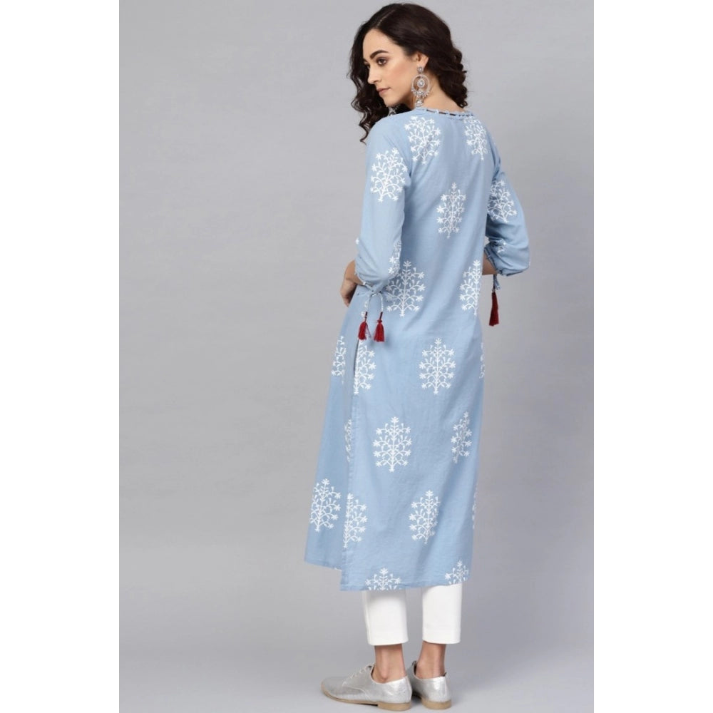 Blue cambric cotton kurti for women — styled view