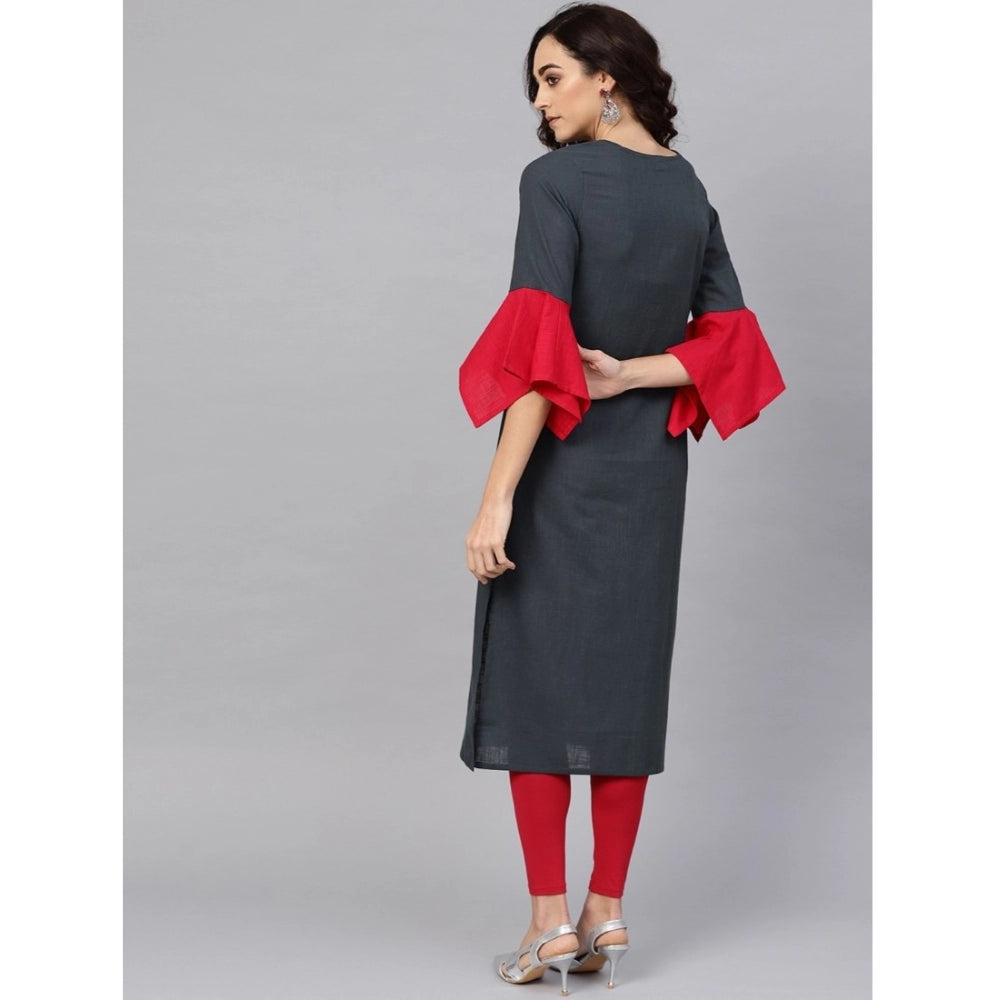 Grey cotton slub kurti for women — styled view