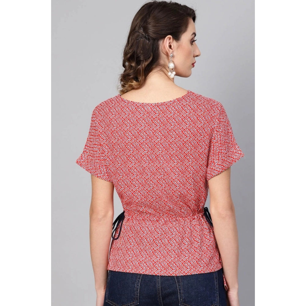Red rayon top for women — styled view