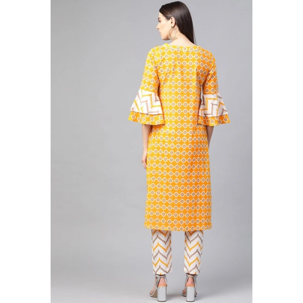 Mustard cotton kurti set for women — full look