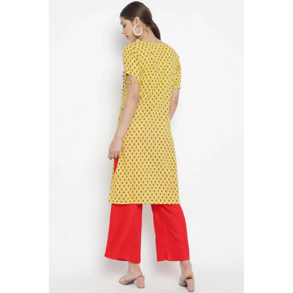 Yellow & Red cotton & rayon kurti palazzo set for women — styled view