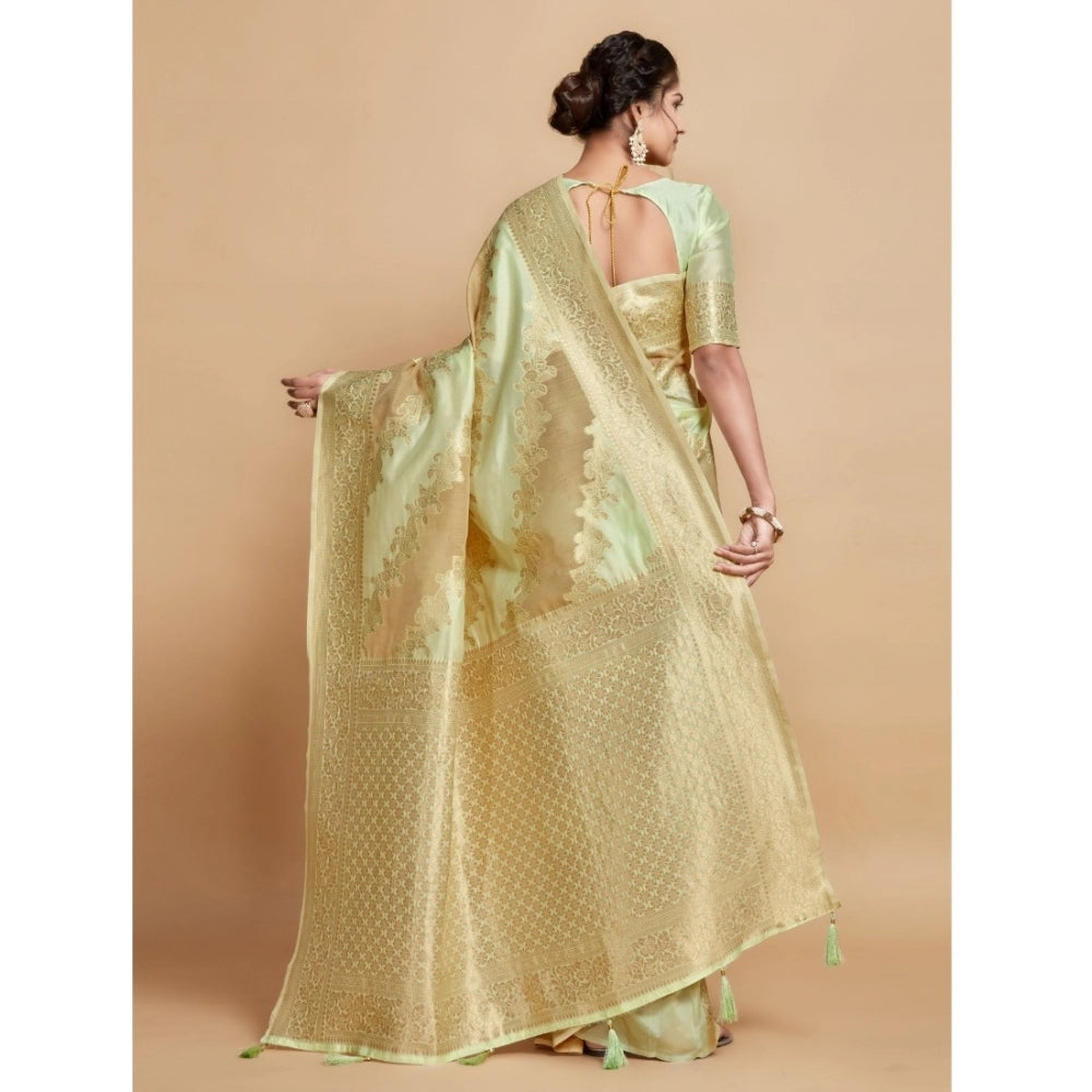 Women's Linen Printed Saree With Unstitched Blouse (Pista, 5-6 Mtrs)