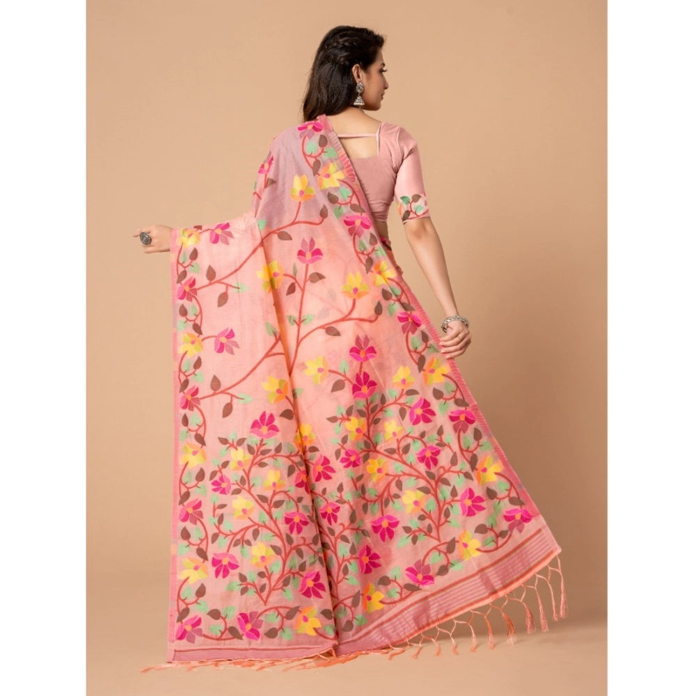 Women's Cotton Printed Saree With Unstitched Blouse (Pink, 5-6 Mtrs)
