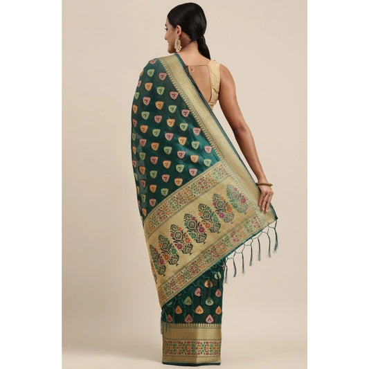 Women's Organza Printed Saree With Unstitched Blouse (Sea Green, 5-6 Mtrs)