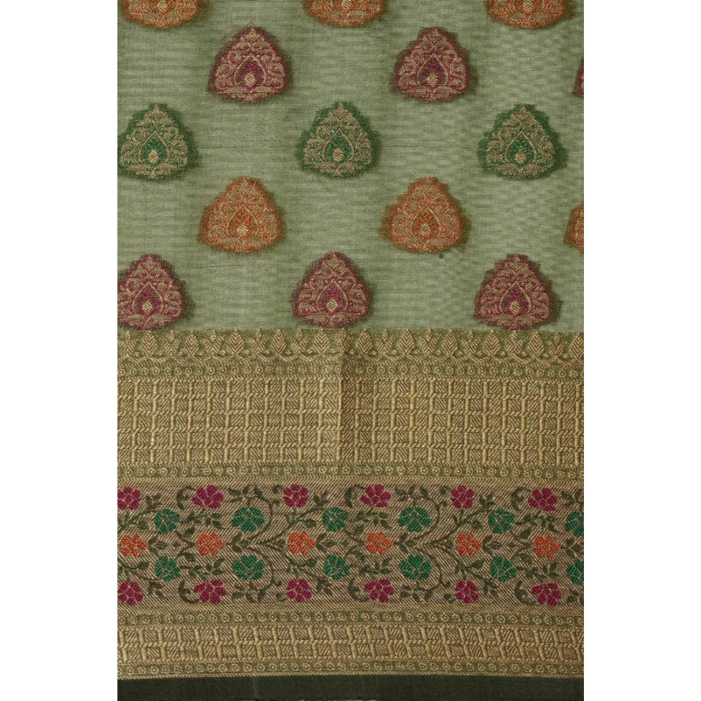 Women's Organza Printed Saree With Unstitched Blouse (Mahendi, 5-6 Mtrs)