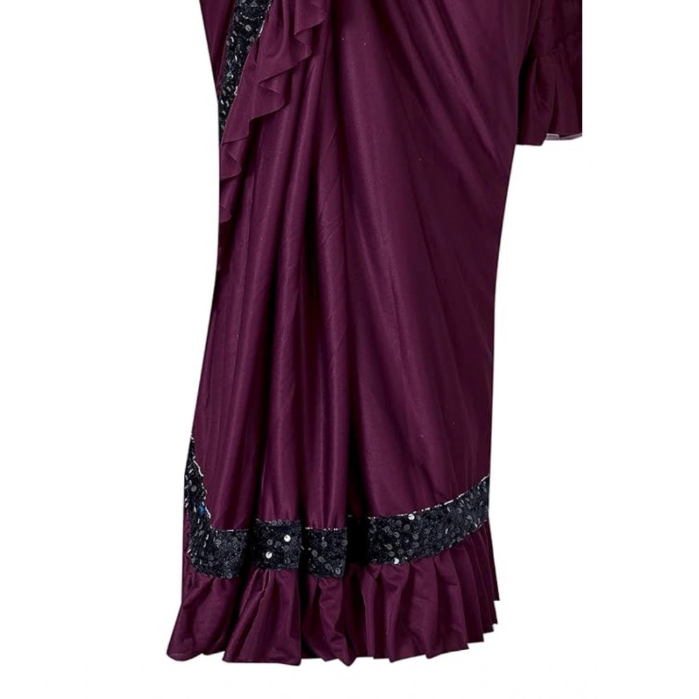 Wine lycra saree for women — pallu detail