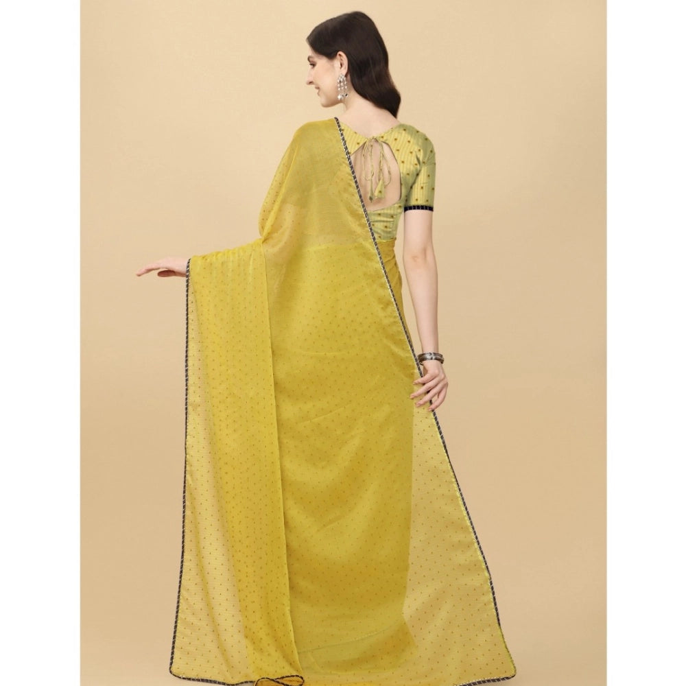 Mustard silk blend saree for women — pallu detail