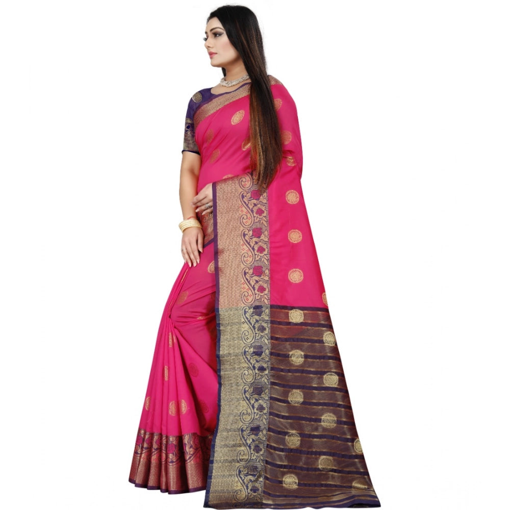 Blue-Pink silk blend saree for women — pallu detail