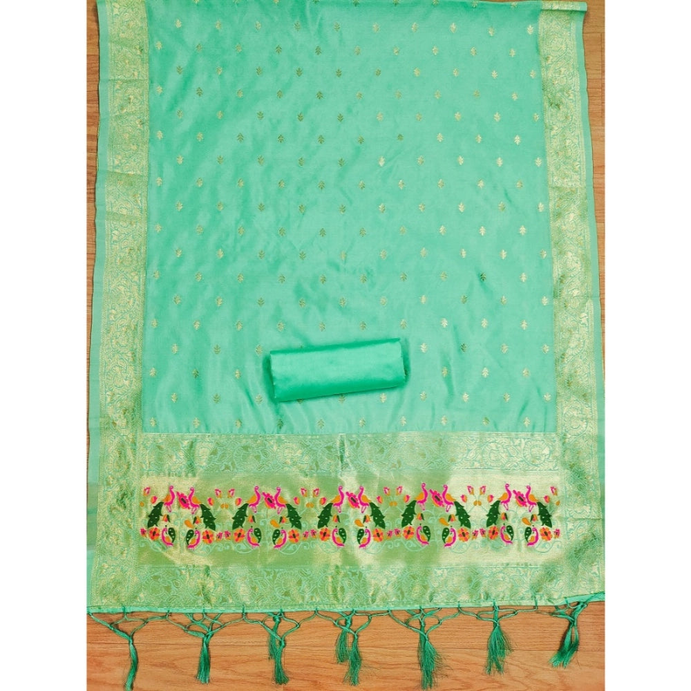 Sea Green banarasi silk unstitched salwar suit material — colour detail