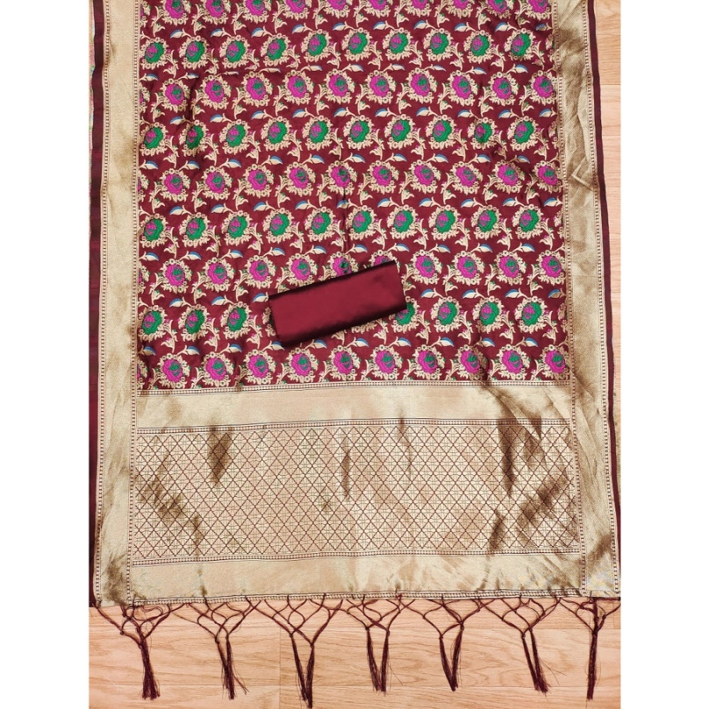 Maroon banarasi silk unstitched salwar suit material — colour detail