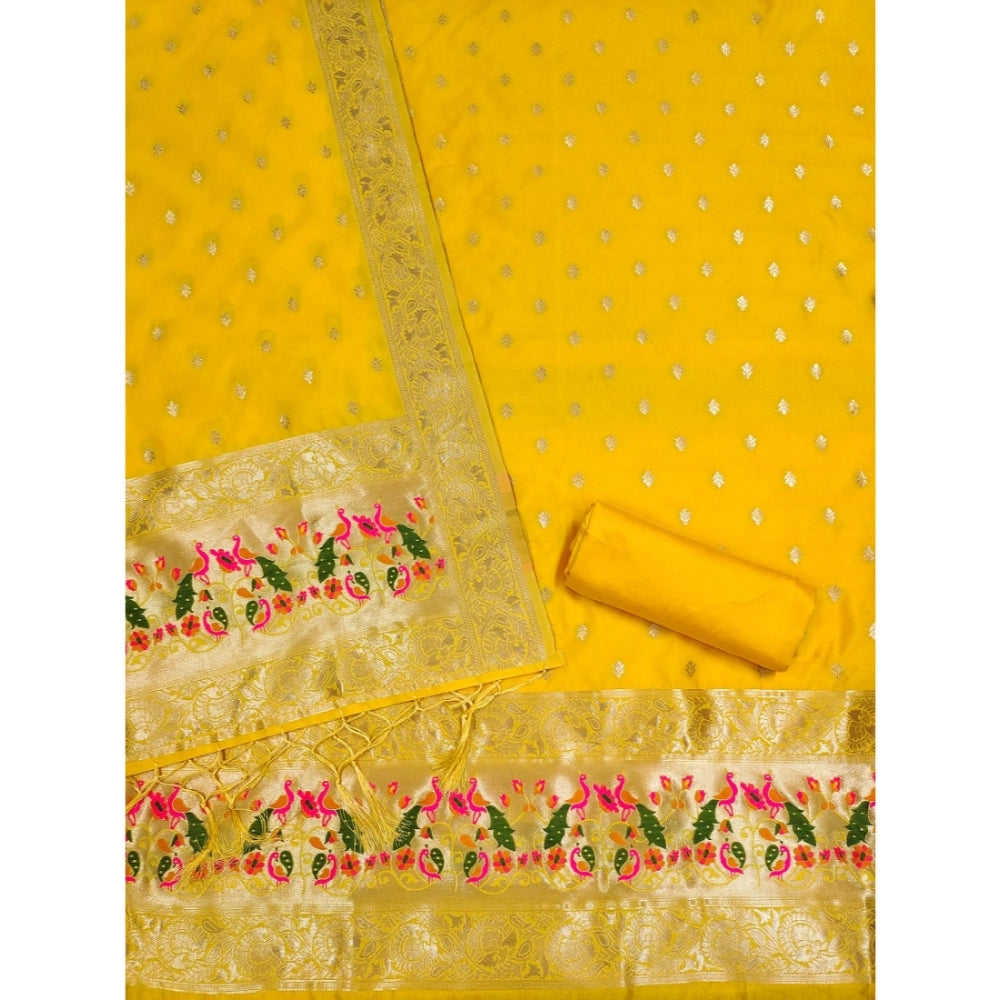 Yellow banarasi silk unstitched salwar suit material — colour detail
