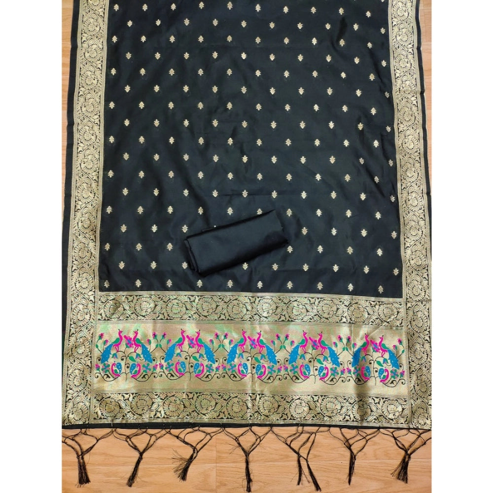 Black banarasi silk unstitched salwar suit material — colour detail