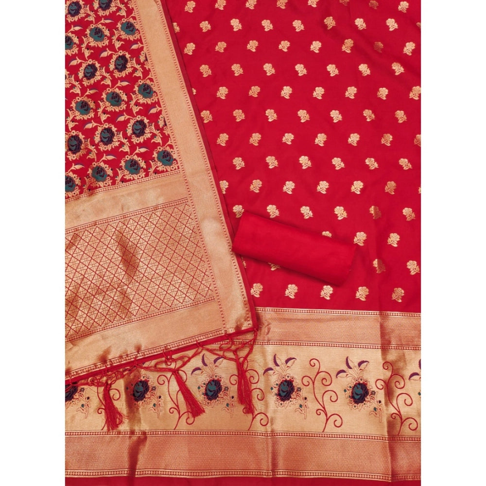 Red banarasi silk unstitched salwar suit material — colour detail